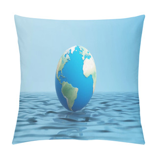 Personality  World Water Day, Saving Water Quality Campaign And Environmental Protection Concept. Globe Blue Green World Map Sphere Floating Over Water On A Blue Isolated Background. 3d Rendering Illustration Pillow Covers