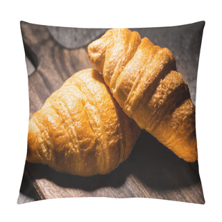 Personality  Fresh Baked Croissants On Wooden Cutting Board On Concrete Grey Surface In Dark Pillow Covers