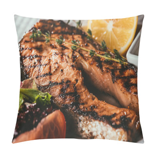 Personality  Deep Fried Fish Slice Laying Plate With Orange Slice  Pillow Covers