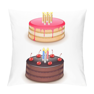 Personality  Birthday Cake With Candles Isolated On White Vector Pillow Covers