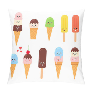Personality  Set Of Cute Cartoon Ice Cream Characters Pillow Covers