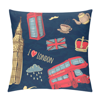 Personality  Vector Colorful Set Of Hand-drawn London Symbols Pillow Covers