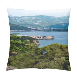 Personality  Beautiful View Of Green Trees, Adriatic Sea And Old Town Of Budva In Montenegro Pillow Covers