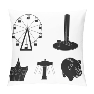 Personality  The Device With A Bat For Measuring Strength, A Ferris Wheel, A Carousel, A House With Windows. Amusement Park Set Collection Icons In Black Style Vector Symbol Stock Illustration Web. Pillow Covers