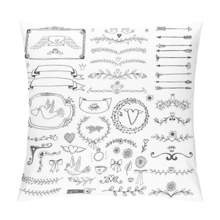 Personality  Hand Drawn Floral Page Elements. Swirls, Ribbons, Frames, Arrows, Dividers, Banners And Curls Pillow Covers