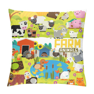 Personality  Cartoon Scene With Different Farm Ranch Animals In The Forest Illustration For Children Pillow Covers