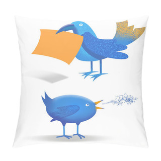 Personality  Two Whimsical Blue Birds Of Happiness Twittering The News Pillow Covers