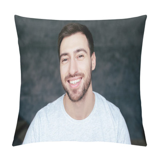 Personality  Handsome Bearded Man Looking At Camera With Smile Pillow Covers