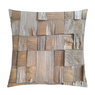 Personality  Wood. Wooden Decoration. Wall Is Decorated With Wooden Cubes. Cr Pillow Covers