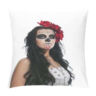 Personality  Serious Woman In Day Of The Dead Mask Isolated Pillow Covers