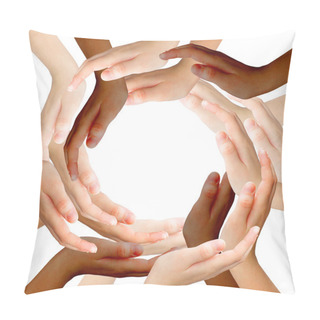 Personality  Conceptual Symbol Of Multiracial Human Hands Making A Circle On Pillow Covers