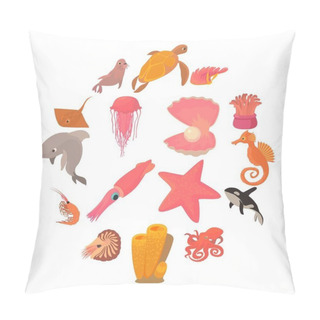 Personality  Ocean Animals Fauna Icons Set, Cartoon Style Pillow Covers