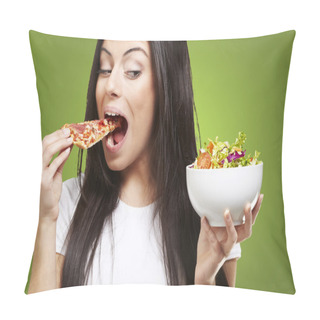 Personality  Woman Eating Pizza Pillow Covers