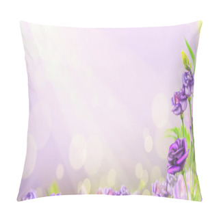 Personality  Purple Flowers On Blured Background With Bokeh, Banner For Website Pillow Covers
