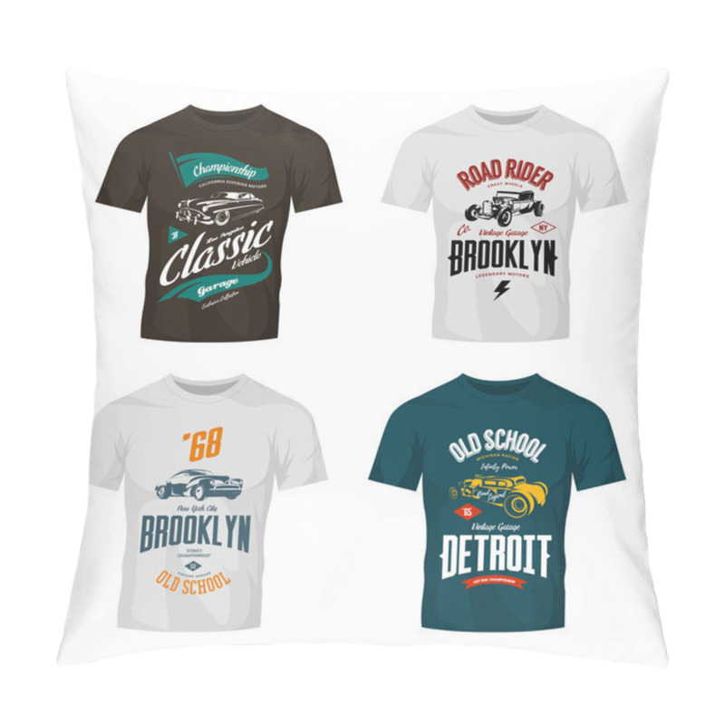 Personality  Vintage custom hot rod and classic car vector logo t-shirt mock up set. pillow covers