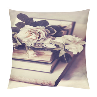 Personality  Closeup On Pastel Roses And Vintage Books  Pillow Covers