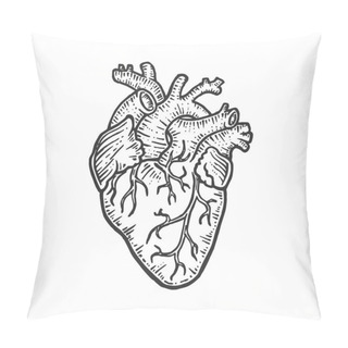 Personality  Human Heart Sketch Engraving Vector Illustration. Scratch Board Style Imitation. Black And White Hand Drawn Image. Pillow Covers