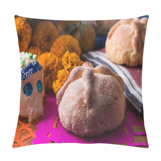 Personality  Day Of The Dead Offering Whit Dead Bread, Sugar Skull And Cempasuchil Flower Pillow Covers