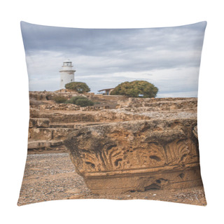 Personality  Selective Focus Of Ancient Ruins In Archaeological Park Near Lighthouse  Pillow Covers