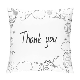 Personality  Vector Illustration, Handwritten Words 'Thank You' In Hand Drawn Frame. Outlines In Cartoon Style. Editable Template With Layers For Posters, Cards, Postcards, Prints And Other Design Pillow Covers