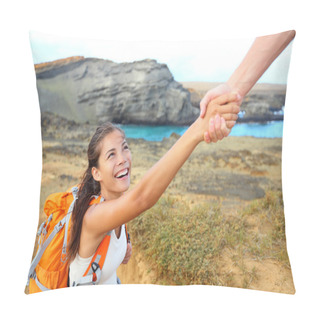 Personality  Helping Hand - Hiker Woman Getting Help On Hike Pillow Covers