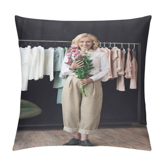 Personality  Woman With Bouquet Of Flowers Pillow Covers