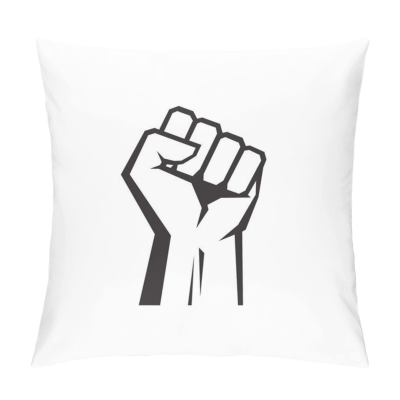 Personality  Raised fist - black icon on white background vector illustration for website, mobile application, presentation, infographic. Human hand up concept sign. Protest, victory, strength, power & solidarity. pillow covers