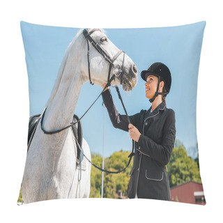 Personality  Attractive Female Equestrian Palming Horse At Horse Club Pillow Covers