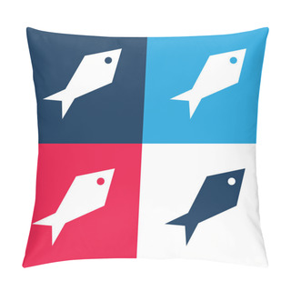 Personality  Angular Fish Blue And Red Four Color Minimal Icon Set Pillow Covers