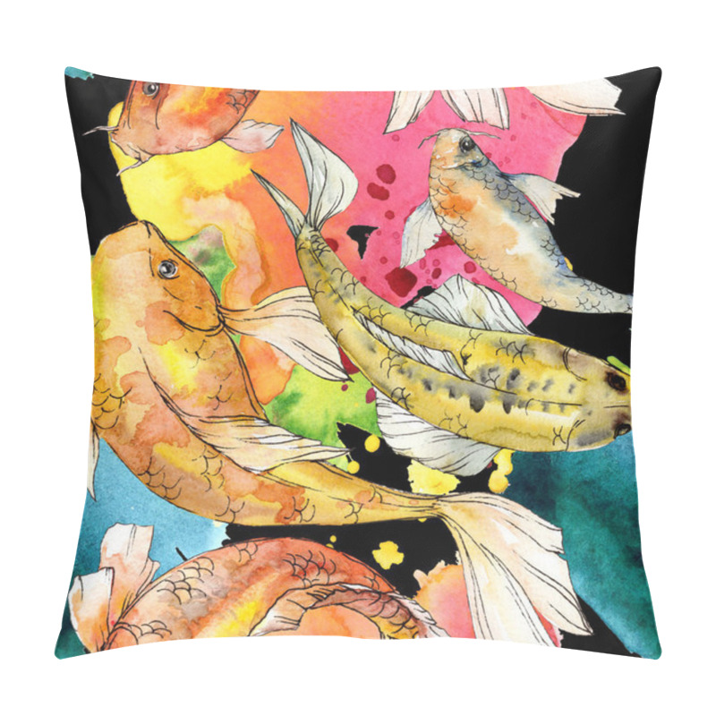 Personality  Watercolor Aquatic Underwater Colorful Tropical Fish Set. Red Sea And Exotic Fishes Inside: Golden Fish. Pillow Covers