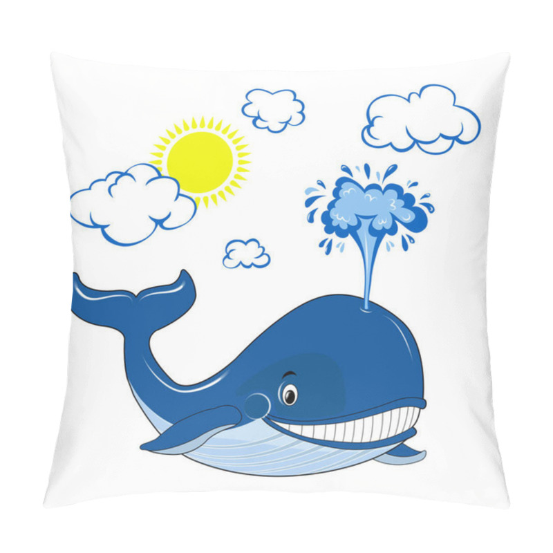 Personality  Blue whale with clouds and sun. Whale day. Vector graphics. pillow covers