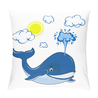 Personality  Blue Whale With Clouds And Sun. Whale Day. Vector Graphics. Pillow Covers