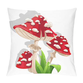 Personality  Red Fresh Mushroom Amanita In Grass Pillow Covers