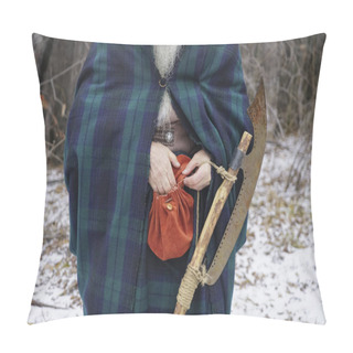 Personality  Leather Bag And And Ax Hang On The Belt Of The Scottish Cape Pillow Covers