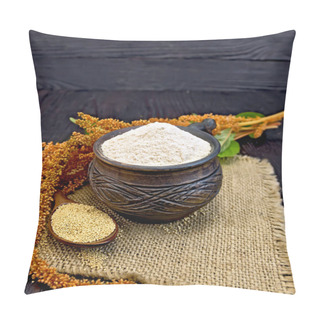 Personality  Flour Amaranth In Clay Cup With Flower On Dark Board Pillow Covers