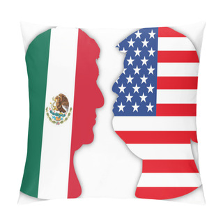 Personality  Obrador Vs Trump Portraits, Silhouettes With Flags, Vector Illustration Pillow Covers