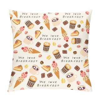 Personality Hand Drawn Vector Illustration Of Coffee, Sweets And Pastry : Seamless Pattern Pillow Covers