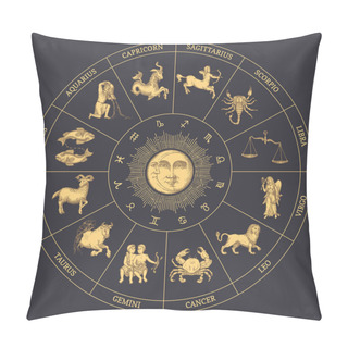 Personality  Zodiac Circle Of Horoscope Signs And Sun, Crescent Pillow Covers