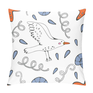 Personality  Colorful Seamless Sea Pattern With Seagulls Shells And Starfishes Pillow Covers