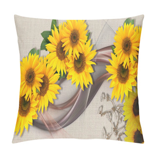 Personality  3d Wallpaper, Sunflower On Fabric Canvas Texture Pillow Covers