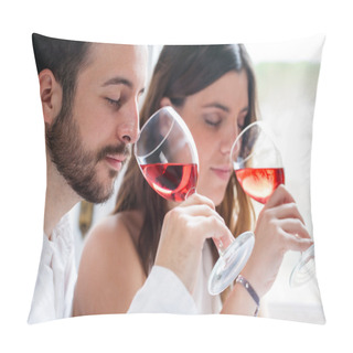 Personality  Couple At Wine Tasting. Pillow Covers