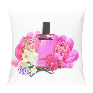 Personality  Bottle Of Floral Perfume On White Background Pillow Covers