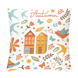 Personality  Autumn Set With Birds, Flowers And Leaves Pillow Covers