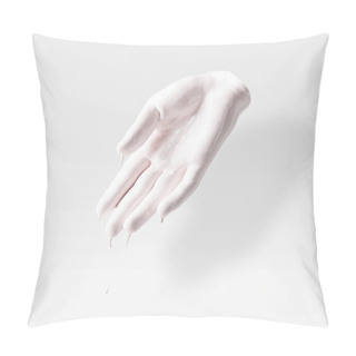Personality  Abstract Sculpture In Shape Of Human Arm In White Paint On White Pillow Covers