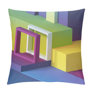 Personality  3d Render, Abstract Minimal Background, Primitive Geometric Shapes, Playground, Toys, Cube, Colorful Rectangular Blocks Pillow Covers
