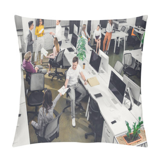 Personality  High Angle View Of Professional Young Colleagues Working With Papers And Computers In Open Space Office  Pillow Covers