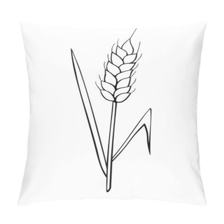 Personality Vector Outline Spikelet Of Wheat Isolated On White Background. Hand Drawn Contour Clipart In Doodle Style. Theme Of Bakery Products, Flour, Harvest, Thanksgiving. Pillow Covers