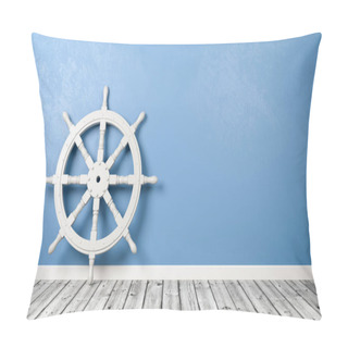 Personality  Boat Rudder Wheel On Wooden Floor Against Wall Pillow Covers