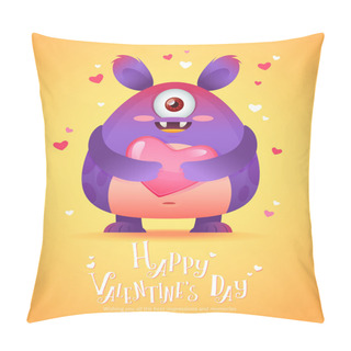Personality  Cartoon Monster With A Heart Valentine Card Pillow Covers