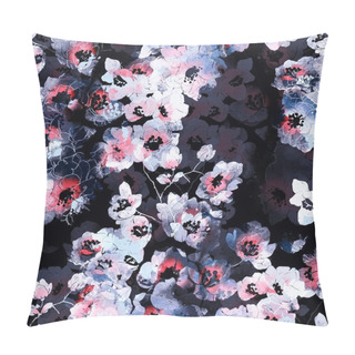 Personality  Abstract Watercolor And Digital Hand Drawn Mix Seamless Pattern Of Imprints Delicate Cherry Blossoms  Pillow Covers